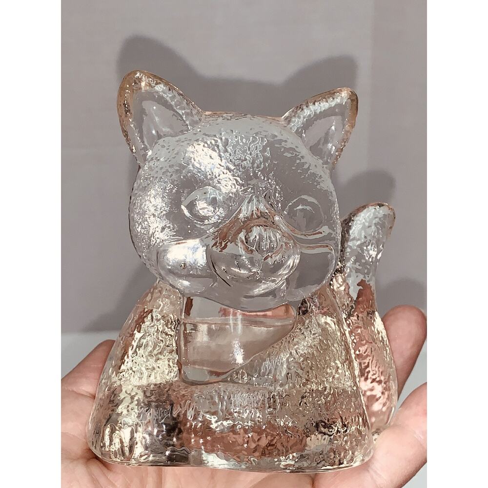 Vtg PartyLite Handcrafted Art Clear Glass Cat Votive Candle Holder Kitty Heavy - Picture 9 of 10
